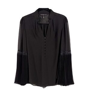 WHITE HOUSE BLACK MARKET Black Lace Blouse With Accordian Pleated Sleeves